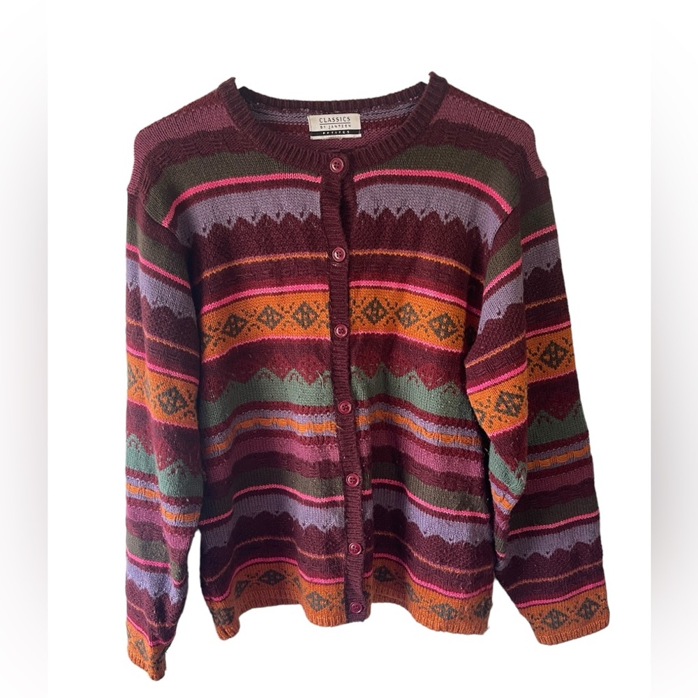 Vintage Classics By Jantzen Striped Knit Sweater/Cardigan